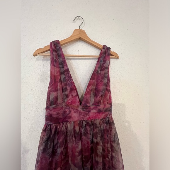 Lulus - Garden Romance Magenta Floral Print Organza Maxi Dress - Picture 4 of 8